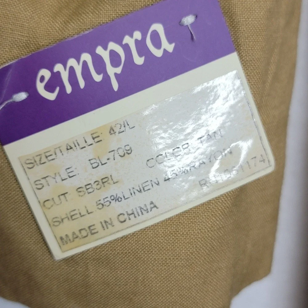 Empra Mens Tan‎ Linen Blend Embroidered Blazer Sport Coat 42L Paisley Lining